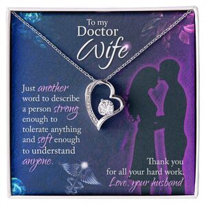 Doctor Wife Another Word Forever Love CZ Heart Necklace White Gold Standard Box